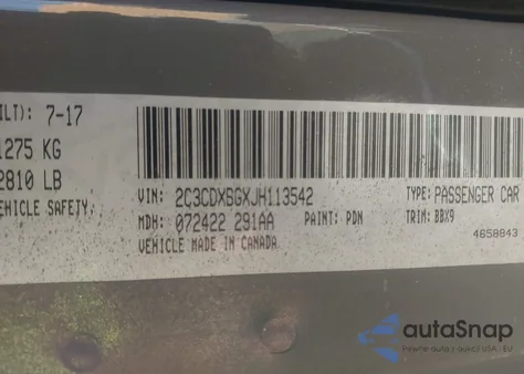 2018 Dodge Charger Sxt Rwd из США, поврежденный, VIN 2C3CDXBGXJH113542